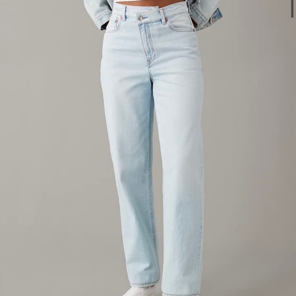 Light Wash High-Rise Straight Asymmetrical Women's Jeans
